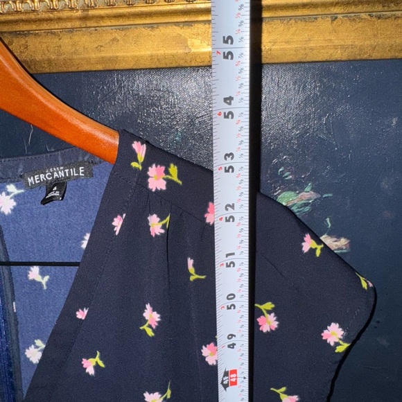 J. Crew Mercantile Navy Ditsy Floral Print V-Neck Midi Dress with Slits Size 6 - Picture 4 of 8